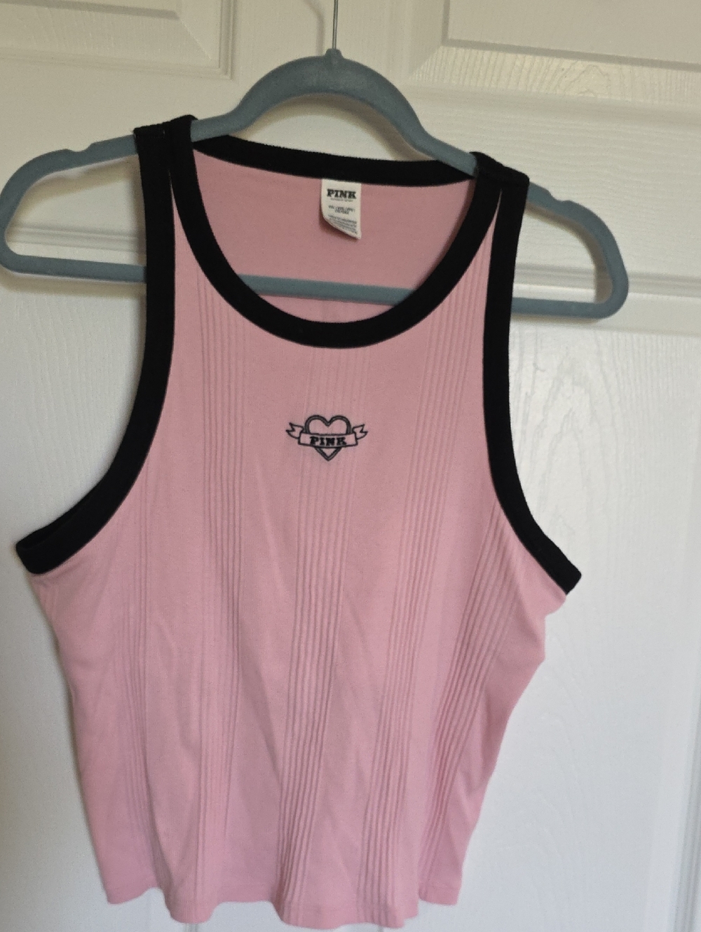 PINK Victoria's Secret Pink Ribbed Tank with Black Trim and Heart Patch